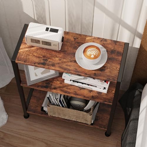 3-Tier Side Table Set of 2, Small End Table, Sofa Side Table for Narrow Spaces, Slim End Table, Nightstand Table, for Living Room Bedroom Office, Rustic Brown - Image 6