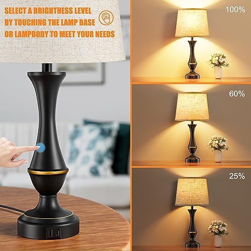 Touch Lamps for Nightstand, 3 Way Dimmable Lamps for Bedroom with USB C+A - Image 2
