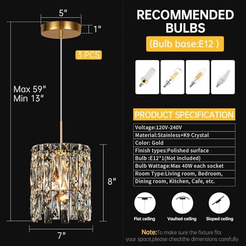 Modern K9 Gold Crystal Pendant Lights Kitchen Island Set of 3 - Image 4