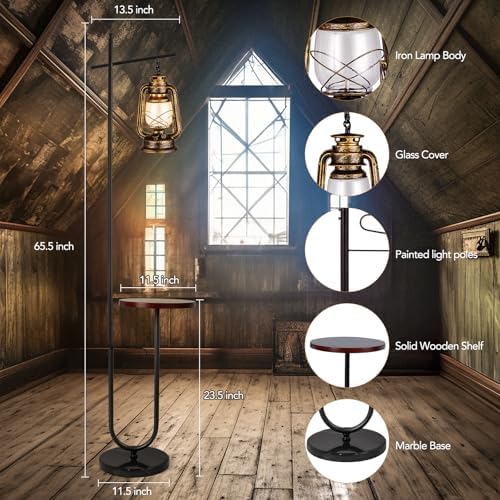 Vintage Floor Lamp with Table,Classical Lantern Standing Rustic Farmhouse Nightstand Hanging Arc Floor Lamp with Bronze Gold Finish,for Living Room,Bedroom,Reading Room(Bronze) - Image 6