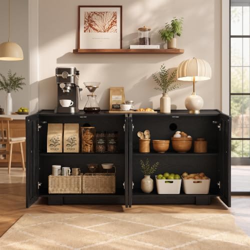 win2win 61.7" Fluted Sideboard Buffet Cabinet with Storage, Black - Image 4
