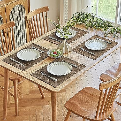 Softalker Faux Linen Cloth Placemats Set of 8-12 x 18 Inch, Brown - Image 7