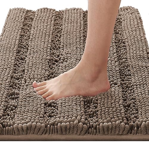 H.VERSAILTEX Bathroom Rugs Bath Rugs for Bathroom Non Slip Bath Mats Extra Thick Chenille Striped Rug 17" x 24" Absorbent Soft Shaggy Washable Dry Fast Bath Mats for Bath Room Floor - Taupe Brown by HVERSAILTEX