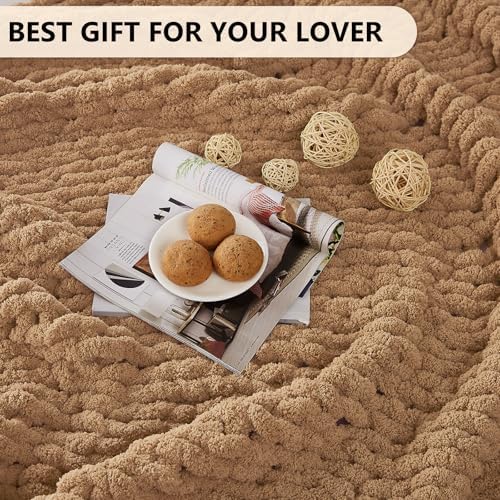 L'AGRATY Chunky Knit Throw Blanket for Couch, 80'' x 90'' Knit Throw, Tan - Image 7