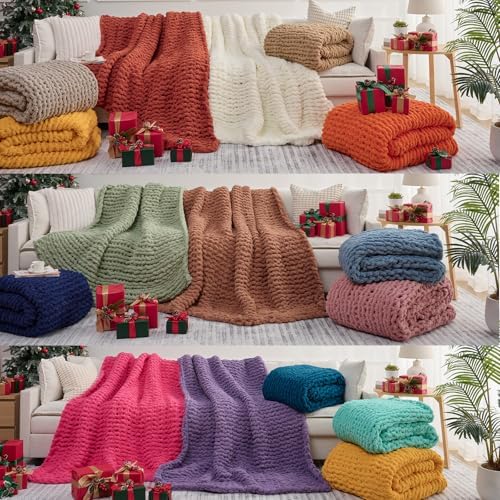 L'AGRATY Chunky Knit Throw Blanket for Couch, 60'' x 80'' Knit Throw, Grey - Image 7