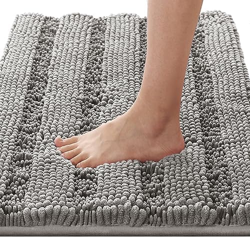 H.VERSAILTEX Bath Rugs for Bathroom Non Slip Bath Mats Extra Thick Chenille Striped Rug 20" x 32" Absorbent Non Skid Fluffy Soft Shaggy Washable Dry Fast Plush Mat for Indoor, Bath Room, Tub - Dove by HVERSAILTEX