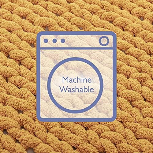 Bigacogo Chunky Knit Throw Blanket for Couch, 51x63 inches, Mustard Yellow - Image 6