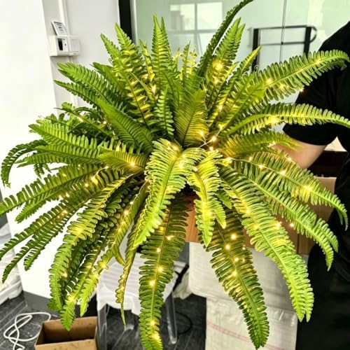 Glowing Boston Ferns with Lights, Oversized Pre-Lit Artificial Boston Ferns - 88 Leaves, No Watering, No Fading, for Porch, Patio, Home and Garden Decor，1Pcs - Image 7