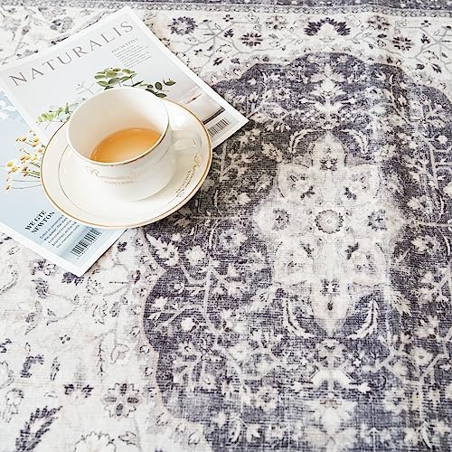 Hallway Washable Runner Rug - 2'6x12 Kitchen Rugs Entryway Rug Runner Vintage Soft Floor Mat Non Slip Indoor Farmhouse Carpet for Bathroom Living Room Bedroom (2'6''x12', Grey) - Image 3