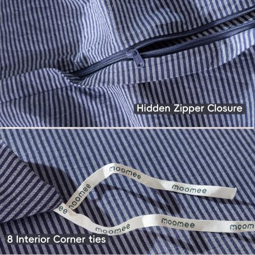 MooMee Striped Duvet Cover Set 100% Washed Cotton Linen Like Queen - Image 6