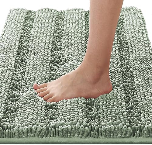 H.VERSAILTEX Bath Mats for Bathroom Non Slip Thick Chenille Striped Bath Rug Absorbent Fluffy Soft Shaggy Rugs Washable Dry Fast Plush Mats for Indoor, Bath Room, Tub - 17" x 24", Sage by HVERSAILTEX