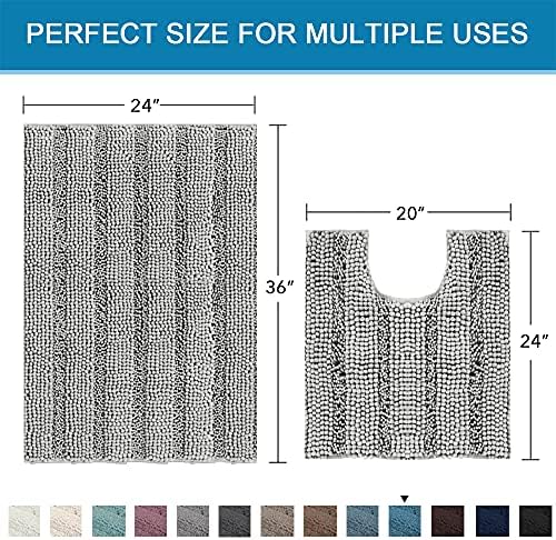 H.VERSAILTEX Bathroom Rugs Bath Rug Set 2 Piece Bathroom Contour Rug Toilet Mat Sets Non Slip Contour Bath Rug Ultra Thick Water Absorbent Striped Bath Mats Washable(36" x 24" Plus 20" x 24" U, Dove) - Image 2