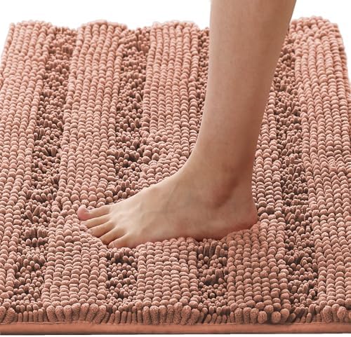 H.VERSAILTEX Bathroom Rugs Bath Rugs for Bathroom Non Slip Bath Mats Extra Thick Chenille Striped Rug 17" x 24" Absorbent Soft Shaggy Washable Dry Fast Bath Mats - Muted Clay by HVERSAILTEX
