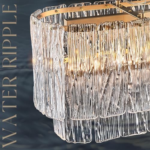 CATINER 35.5" Rectangle Crystal Glass Chandelier 6-Light Gold Chandeliers - Image 2