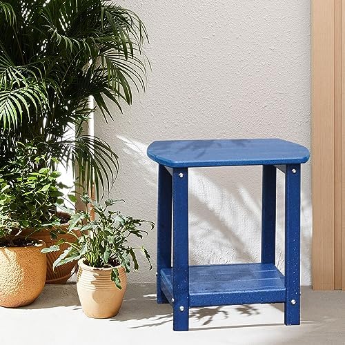 Adirondack Square Outdoor Side Table,2-Tier Storage Patio Side Table, HDPE End Tables for Backyard Pool Porch Garden Lawn - Image 2