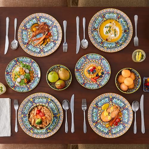 vancasso 12 Pieces Dinnerware Sets, Yellow Plates and Bowls Set, Porcelain Dishes Set for 4, Microwave and Dishwasher Safe, Scratch Resistant, Bohemian Style Dining Ware Service for 4, Series SIMI - Image 7