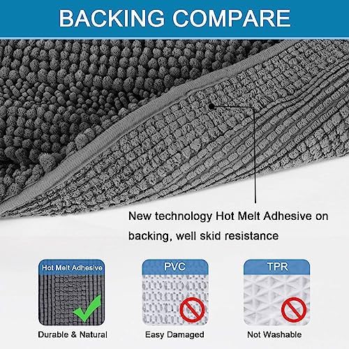 H.VERSAILTEX Bathroom Rugs Bath Rug Set 2 Piece Bathroom Contour Rug Toilet Mat Sets Non Slip Contour Bath Rug Ultra Thick Water Absorbent Striped Bath Mats Washable(36" x 24" Plus 20" x 24" U, Grey) - Image 4