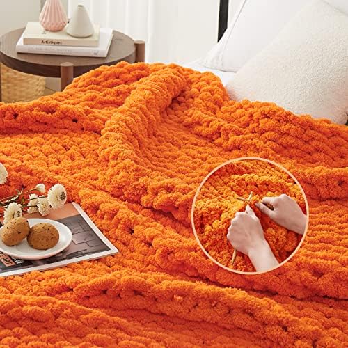 L'AGRATY Chunky Knit Throw Blanket for Couch 72'' x 84'' Knit Throw, Orange - Image 3