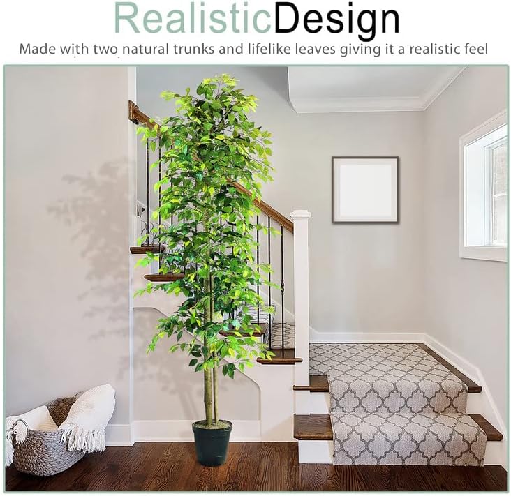 LCG Florals 10ft Artificial Ficus Tree in Black Plastic Pot - Real Wood Trunk, No Maintenance Indoor Faux Plant - Living Room, Home & Office Decor - Image 5