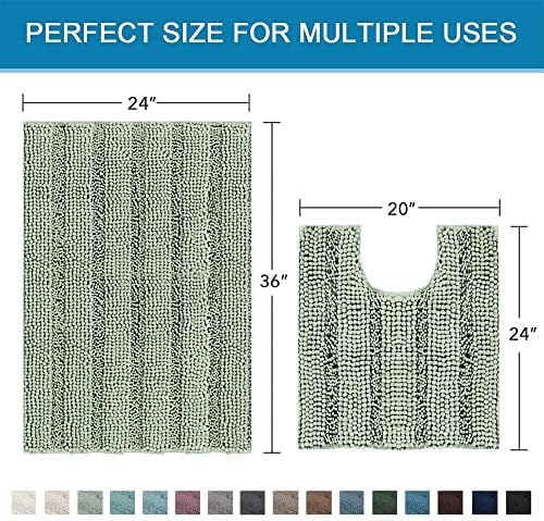H.VERSAILTEX Bathroom Rugs Bath Rug Set 2 Piece Bathroom Contour Rug Toilet Mat Sets Non Slip Contour Bath Rug Ultra Thick Water Absorbent Striped Bath Mats Washable(36" x 24" Plus 20" x 24" U, Sage) - Image 2