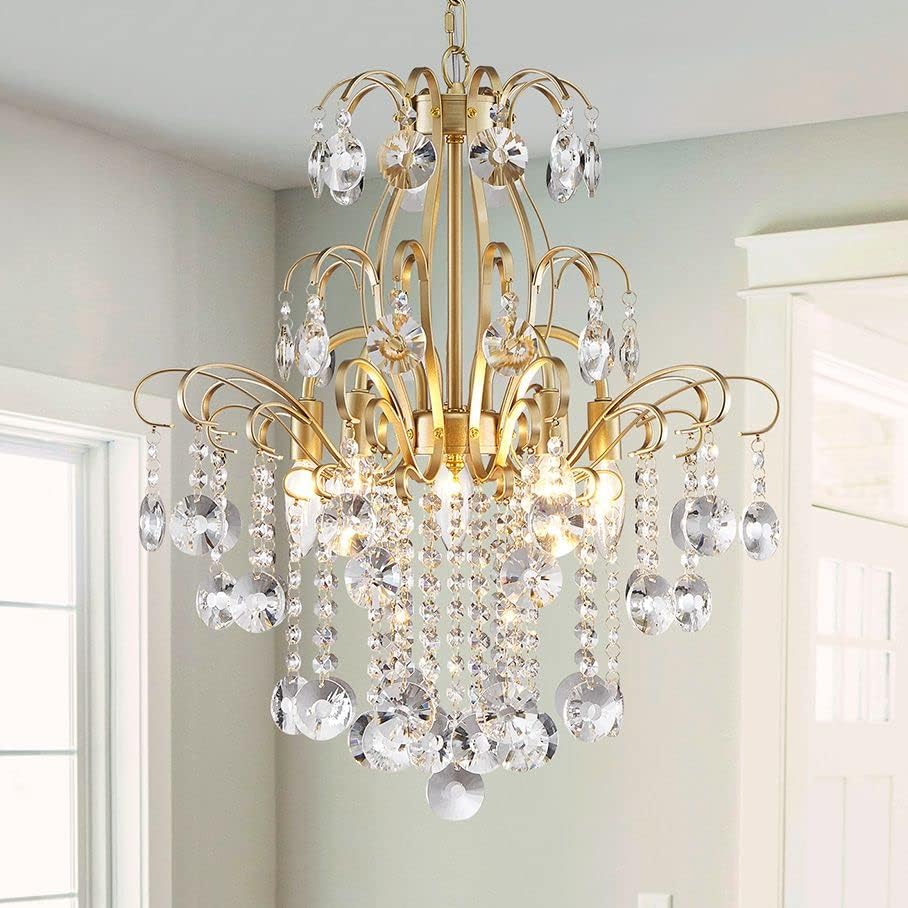 WUZUPS Crystal Chandelier 5-Light Pendant Ceiling Light Modern Lighting Fixture for Bedroom Hallway Bar Kitchen Bathroom, H 22.6'' x W 19.2'', E12 Base, Gold by WUZUPSNEWARRIVALCHANDELIERS