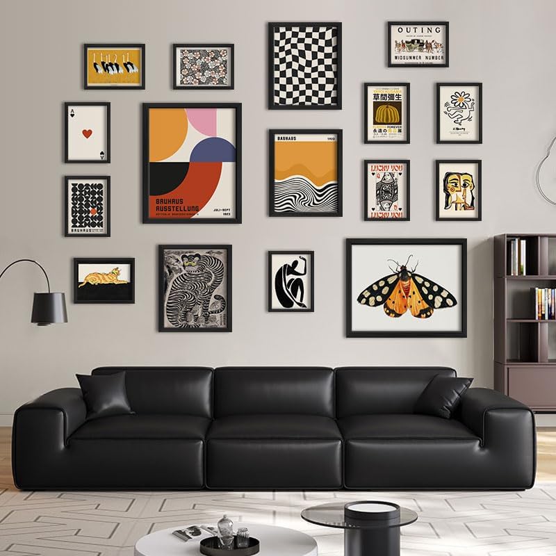 ANERZA 16 PCS Wall Art Framed Eclectic Wall Art Decor, Modern Maximalist Wall Prints for Bedroom, Vintage Gallery Wall Frame Set, Bauhaus Funky Posters for Home Decor, Retro Abstract Dorm Collage Kit - Image 7