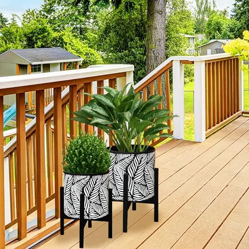 10 & 12 Inches Flower Plant Pot with Stand Set of 2 with Drainage Holes - Image 3