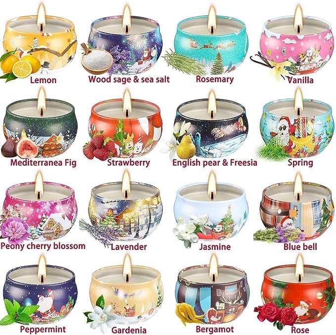 YOROXRG 16 Pack Christmas Scented Candles Gift Set 2.5oz Strong Fragrance jar Candles Natural Soy Wax Candles Portable Travel Tin Jar Candles Gifts for Home Scented Decoration Birthday Valentine'sDay - Image 2