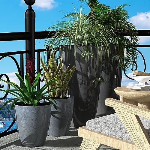 QCQHDU 10 inch Tall Planters for Indoor & Outdoor Plants, 2 Pack Sturdy Plant-Flower-Tree Pots for Front Porch Patio Deck Living Room Decor - Image 6