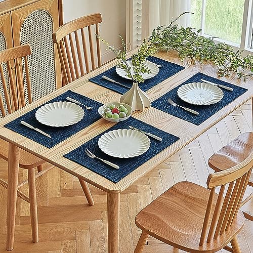 Softalker Faux Linen Cloth Placemats Set of 8-12 x 18 Inch, Navy - Image 7