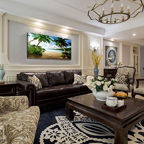Wall Art Sea Beach Coconut Tree Landscape Picture Print Canvas Wall Art Modern Giclee Artwork Home Decor Stretched and Framed Ready to Hang,2cm Thick Frame, Waterproof Artwork. - Image 4