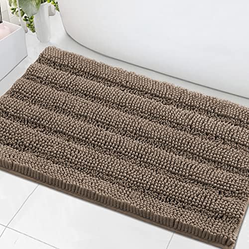H.VERSAILTEX Bath Mats for Bathroom Non Slip Extra Thick Chenille Striped Bath Rug 24" x 36" Absorbent Non Skid Fluffy Soft Shaggy Rugs Washable Plush Mats for Indoor, Bath Room, Tub - Taupe Brown by HVERSAILTEX