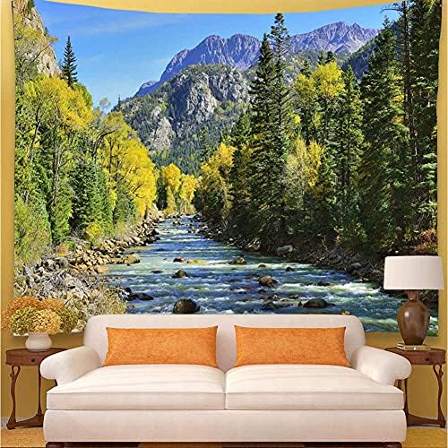 YISURE Nature Mountain Forest Tapestry, Scenic Green Pine Tree Waterfall Landscape Wall Hanging Tapestries for Home Office Dorm Indoor and Outdoor Decoration, 80(W) x60(L) Inch - Image 5