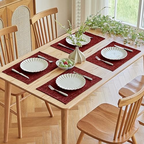 Softalker Faux Linen Cloth Placemats Set of 6-12 x 18 Inch, Red - Image 7