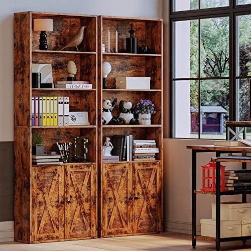 IRONCK Industrial Bookshelves and Bookcases with Doors Floor Standing 6 Shelf Display Storage Shelves 70 in Tall Bookcase for Home Office, Living Room - Image 2