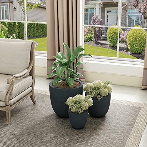 Kante Set of 3 Charcoal Concrete Bowl Planters 18" 14" 10" Dia - Image 4