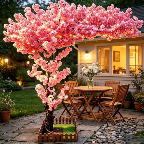 5FT Artificial Pink Cherry Blossom Tree, Faux Pink Cherry Blossom Tree with Dense Flowers and Sturdy Base, Indoor Fake Sakura Plant for Home Decor Living Room Office Wedding Party Event by Unknown