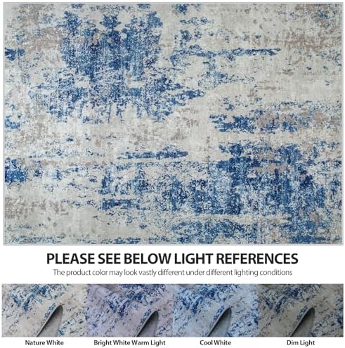 8x10 Area Rugs for Living Room Washable Bedroom Dining Room Blue Grey White - Image 6