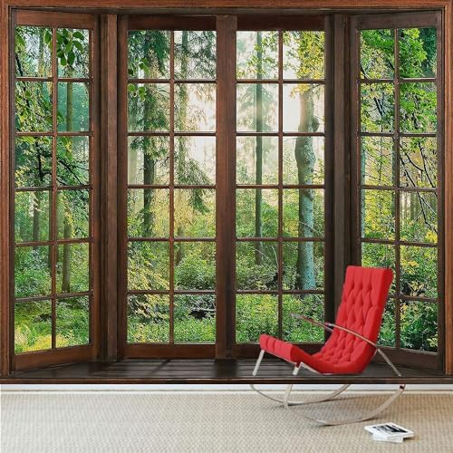 Green Forest Window Tapestry Natural Scenery Tapestry for Bedroom 100"x 90" - Image 7