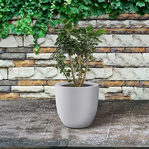 Kante 10 Inch Dia Round Concrete Planter, Indoor Outdoor Large Plant Pot with Drainage Hole and Rubber Plug for Home Patio Garden, Pure White - Image 6