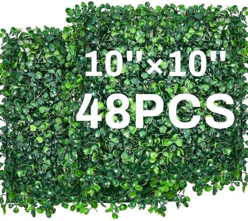 Crowye 48 Pcs 10 x 10 Inch Grass Wall Panel, Artificial Boxwood Wall Panels by Crowye