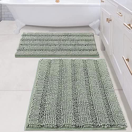 H.VERSAILTEX Bathroom Rugs Bath Mats Sets Super Absorbent Chenille Striped Bath Mats Non Skid Machine Wash Dry Rugs for Bathroom Floor Set of 2(Sage, 24 x 36 Plus 20 x 32 - Inches) by HVERSAILTEX
