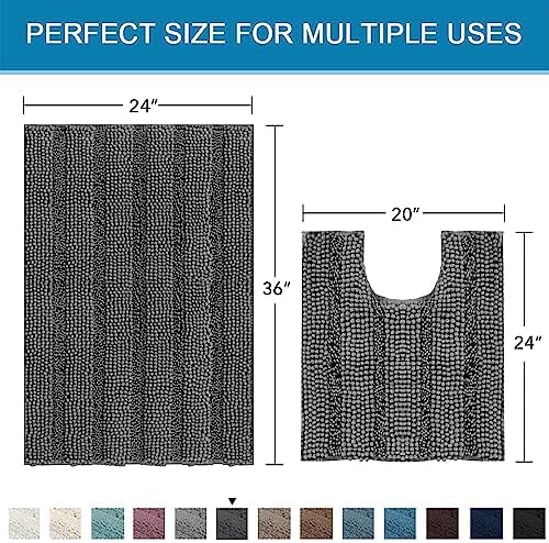 H.VERSAILTEX Bathroom Rugs Bath Rug Set 2 Piece Bathroom Contour Rug Toilet Mat Sets Non Slip Contour Bath Rug Ultra Thick Water Absorbent Striped Bath Mats Washable(36" x 24" Plus 20" x 24" U, Grey) - Image 2