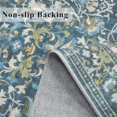 Hallway 3x10 Washable Runner Rug: Kitchen Rugs Entryway Area Rugs Vintage Soft Floor Mat Non Slip Indoor Farmhouse Carpet for Bathroom Living Room Bedroom Printed Rug for Family(3x10 Floral/Blue) - Image 5