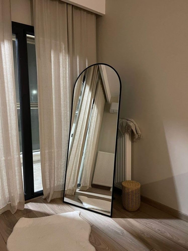 Floor Mirror, 64"x21" Black Full Length Mirror, Arched Mirrors Full Length, Freestanding Mirrors, Arch Floor Length Mirror with Thin Aluminum Frame Hanging or Leaning, Wall Mounted Mirror for Bedroom - Image 6