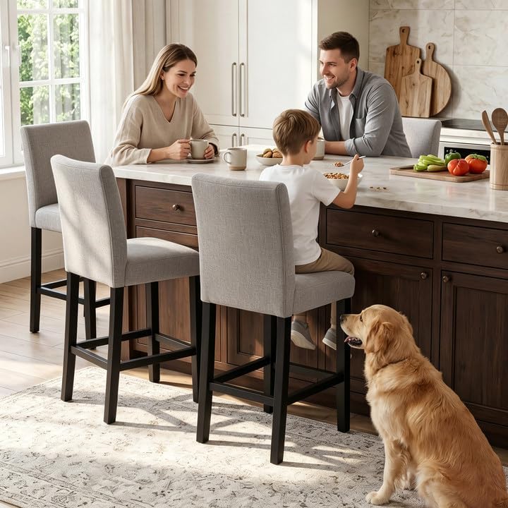 GOTMINSI Counter Height Bar Stool, Classic Upholstered 24 Inches Counter Height Stools Set of 2 barstools with Solid Wood Legs and Grey Fabric - Image 7