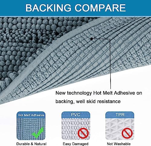 H.VERSAILTEX Bathroom Rugs Bath Rug Set 2 Piece Bathroom Contour Rug Toilet Mat Sets Non Slip Contour Bath Rug Ultra Thick Water Absorbent Striped Bath Mats(36" x 24" Plus 20" x 24" U, Stone Blue) - Image 4