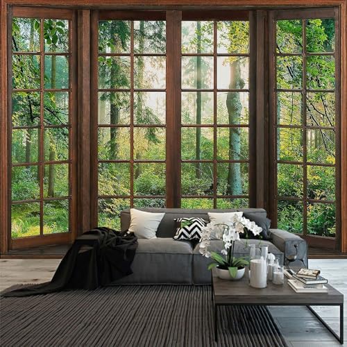 Green Forest Window Tapestry Natural Scenery Tapestry for Bedroom 100"x 90" - Image 5