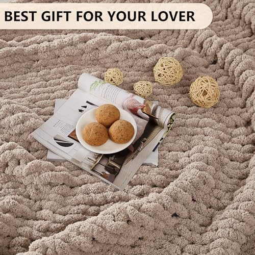 L'AGRATY Chunky Knit Throw Blanket for Couch, 60 x 80 Inches, Light Taupe - Image 6