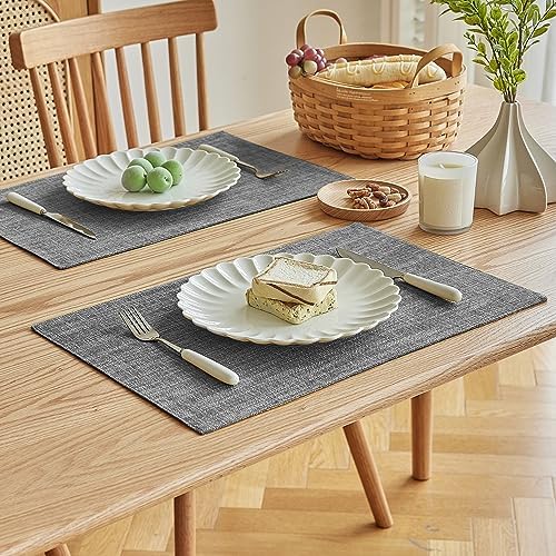 Softalker Faux Linen Cloth Placemats Set of 4-12 x 18 Inch, Light Grey - Image 2